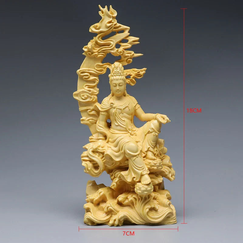 Wooden Guanyin: Tranquil Buddha Sculpture for Stylish Living Room Decor