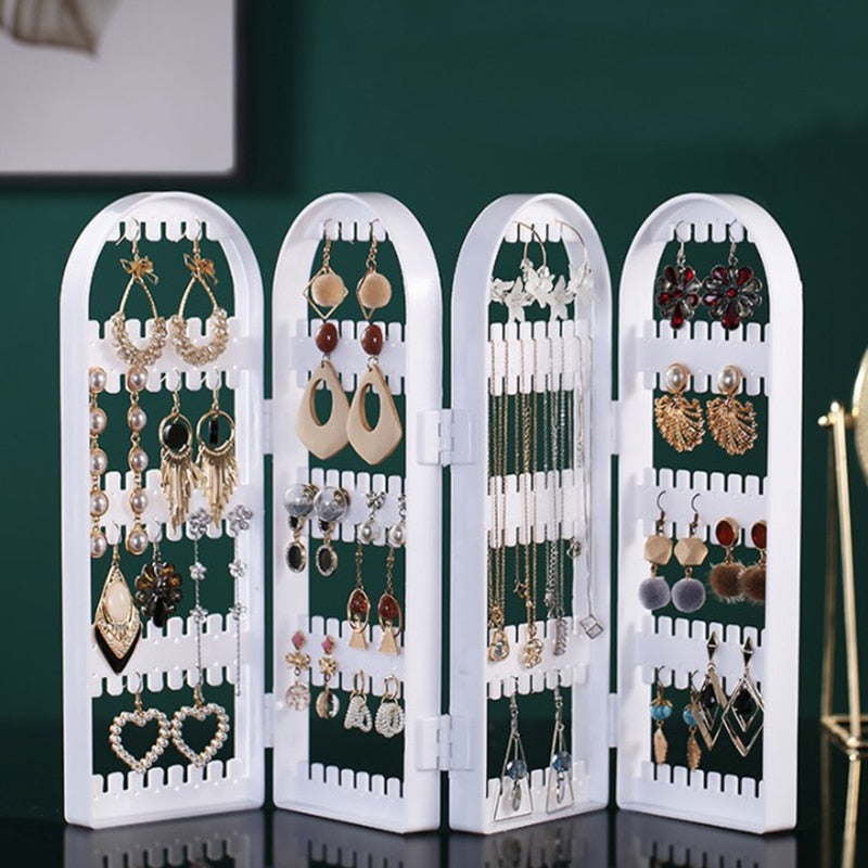Earring Storage Box Jewelry Organizer Necklace Display Rack Foldable Holder Storage Cabinet Plastic Box 4 Doors 240 Holes Large