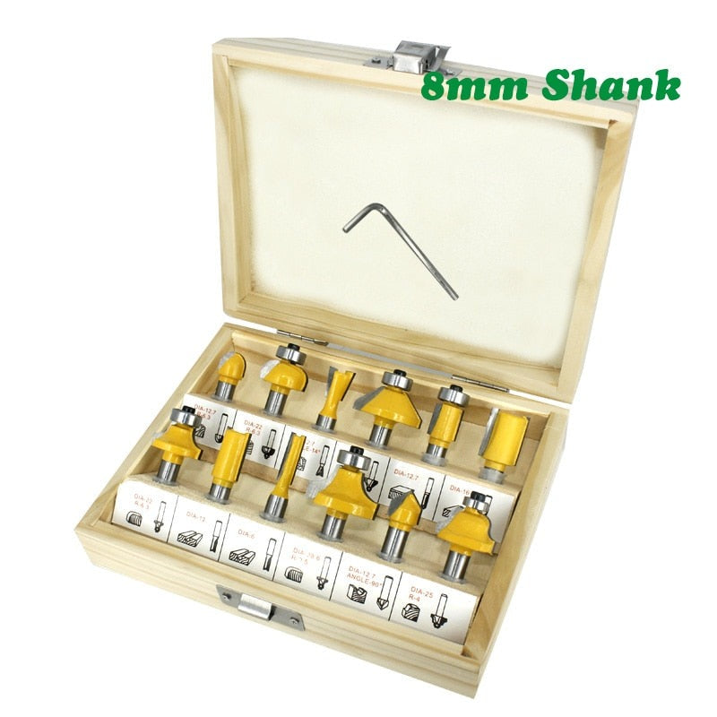 12pcs 8mm Router Bit Set Trimming Straight Milling Cutter