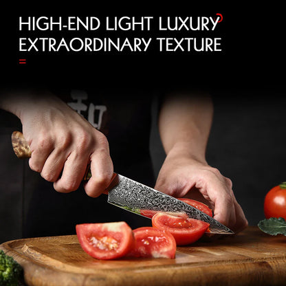 5-Inch Damascus Utility Knife 67-Layer Super Steel Brown