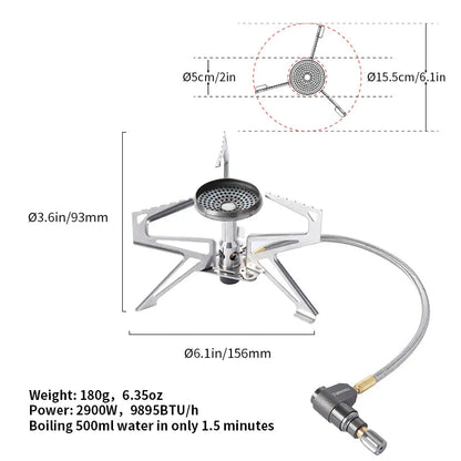 2900W Pressure Regulator Camping Stove Silver