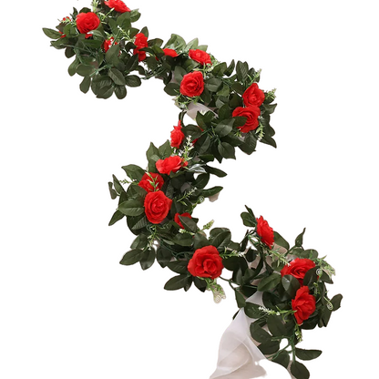 Silk Artificial Rose Vine Hanging Flowers - Red Rattan Garland