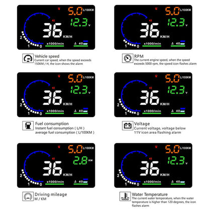 ADQ 5.5 OBD2 HUD A8 Digital Head-Up Display Speedometer Black