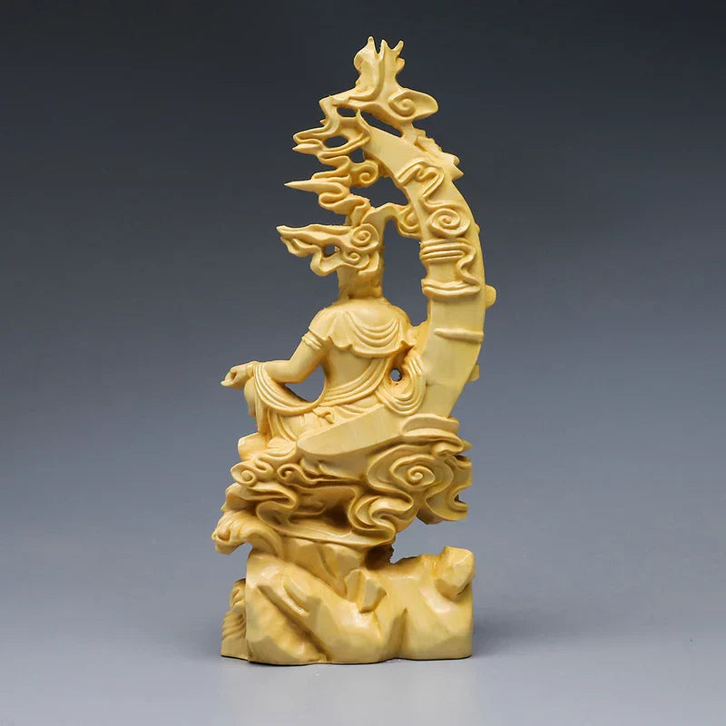 Wooden Guanyin: Tranquil Buddha Sculpture for Stylish Living Room Decor