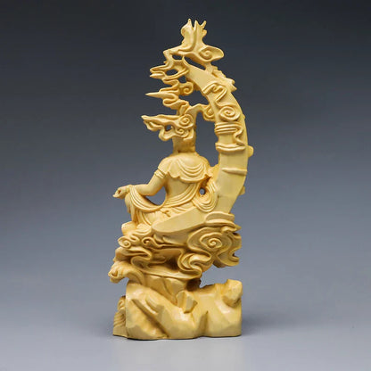 Wooden Guanyin: Tranquil Buddha Sculpture for Stylish Living Room Decor