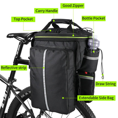 3-in-1 Waterproof Bike Trunk Bag Canvas Travel Luggage Black