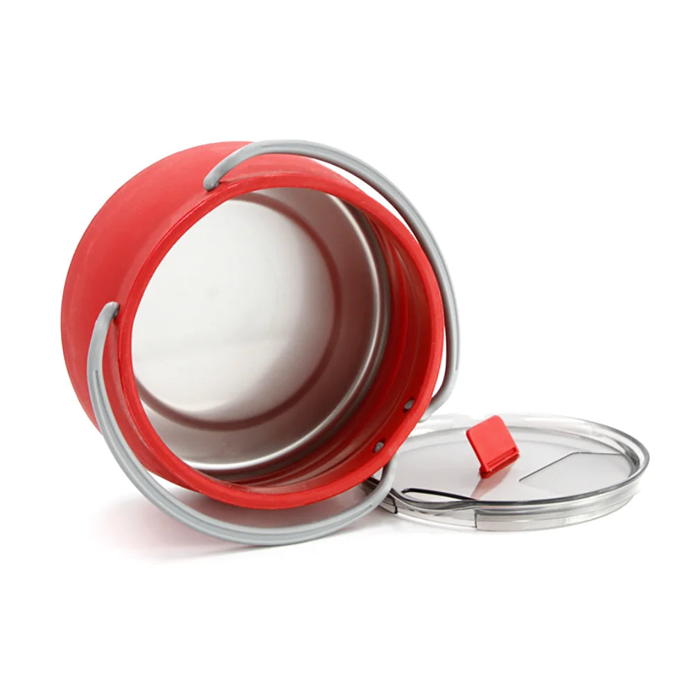 1L Folding Silicone Camping Kettle Pot Red