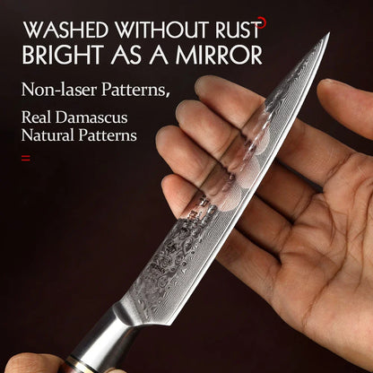 5-Inch Damascus Utility Knife 73-Layer Powder Steel Brown