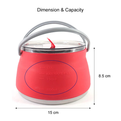 1L Folding Silicone Camping Kettle Pot Red