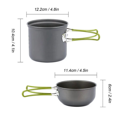 Camping Cookware Kit Portable 2-Pot Green