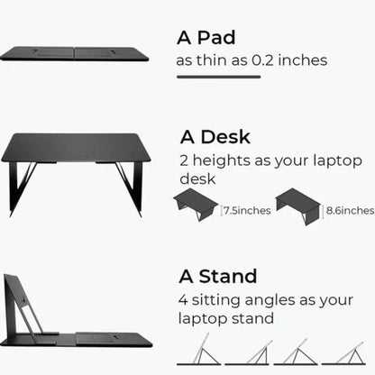 Portable Laptop Desk Stand: Foldable & Adjustable, Ideal for Bed, Couch, Office - Black