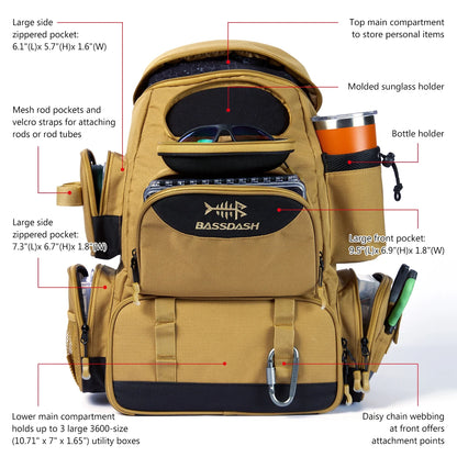 Multifunctional Fishing Tackle Backpack Tactical Gear Bag Khaki