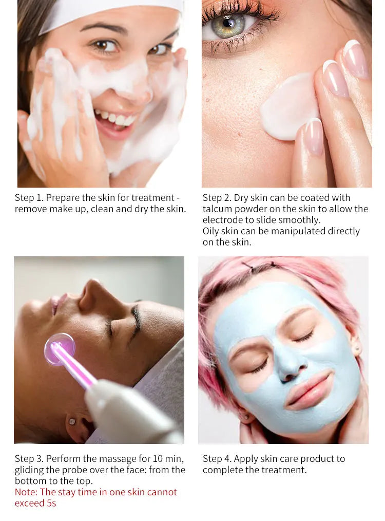 High Frequency Facial Machine with Argon Treatment - Electrotherapy Wand for Acne and Hair Care