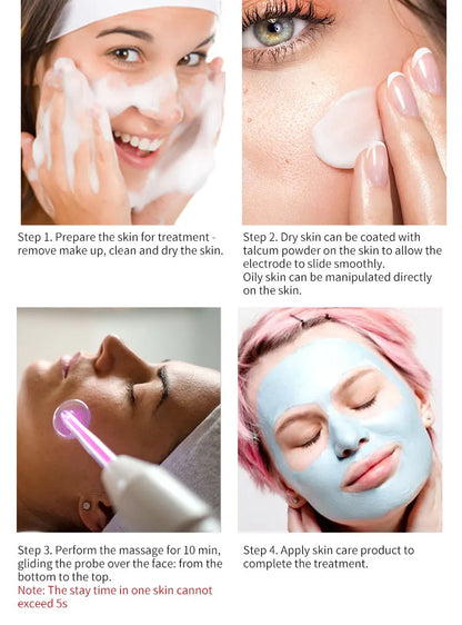 High Frequency Facial Machine with Argon Treatment - Electrotherapy Wand for Acne and Hair Care