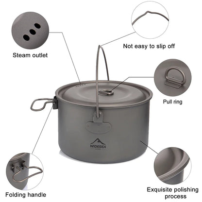 Titanium Camping Cookware Pot 1300ml Gray