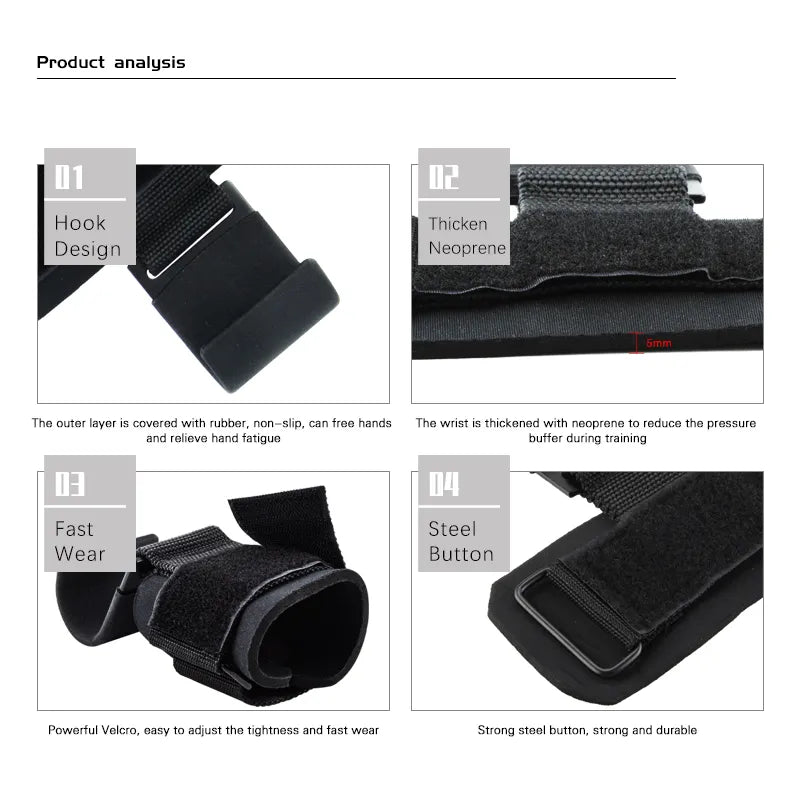 PowerLift Hook Grips with Wrist Wraps & Hand-Bar Straps