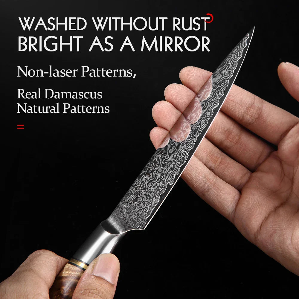 5-Inch Damascus Utility Knife 67-Layer Super Steel Brown