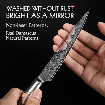 5-Inch Damascus Utility Knife 67-Layer Super Steel Brown