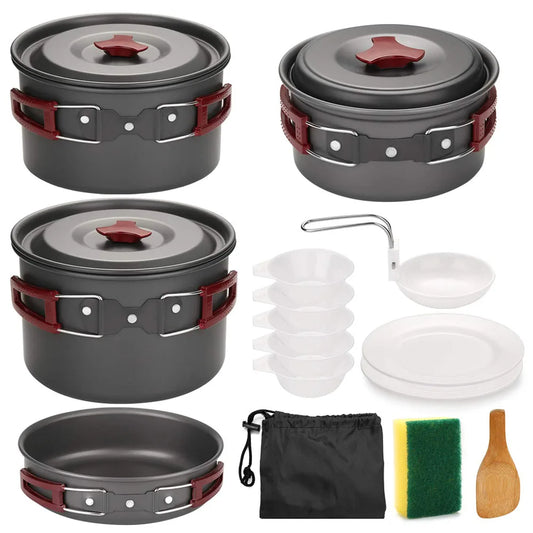 14-in-1 Outdoor Camping Cookware Kit Brown