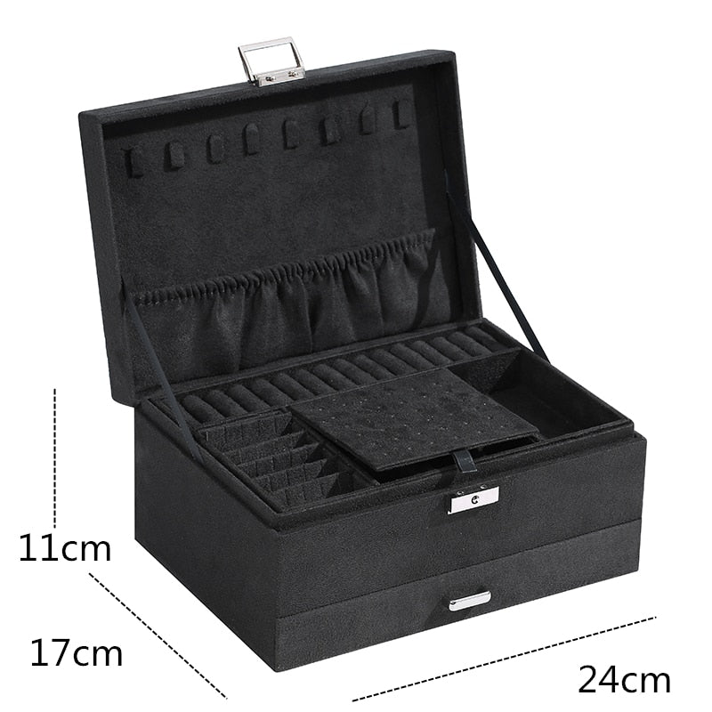 3-layes Black Flannel Jewelry Box boite a bijou Jewelry Organizer Necklace Earring Ring Storage Box for Women Gifts