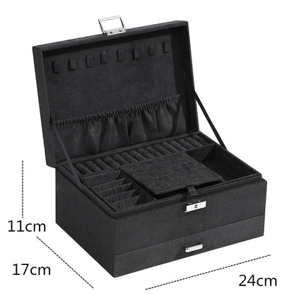 3-layes Black Flannel Jewelry Box boite a bijou Jewelry Organizer Necklace Earring Ring Storage Box for Women Gifts