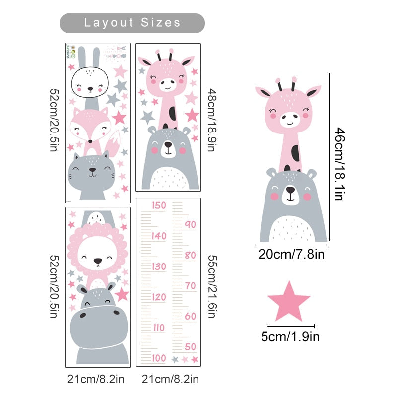 Baby Height Measurement Lion Animals Wall Sticker