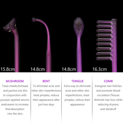 High Frequency Facial Machine with Argon Treatment - Electrotherapy Wand for Acne and Hair Care