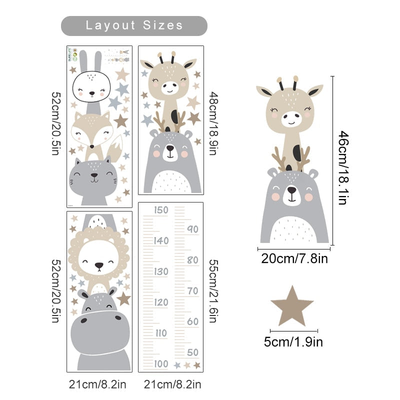 Baby Height Measurement Lion Animals Wall Sticker