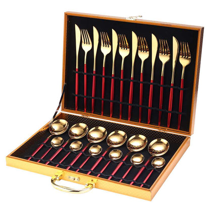 24pcs Gold Stainless Steel Dinnerware Set