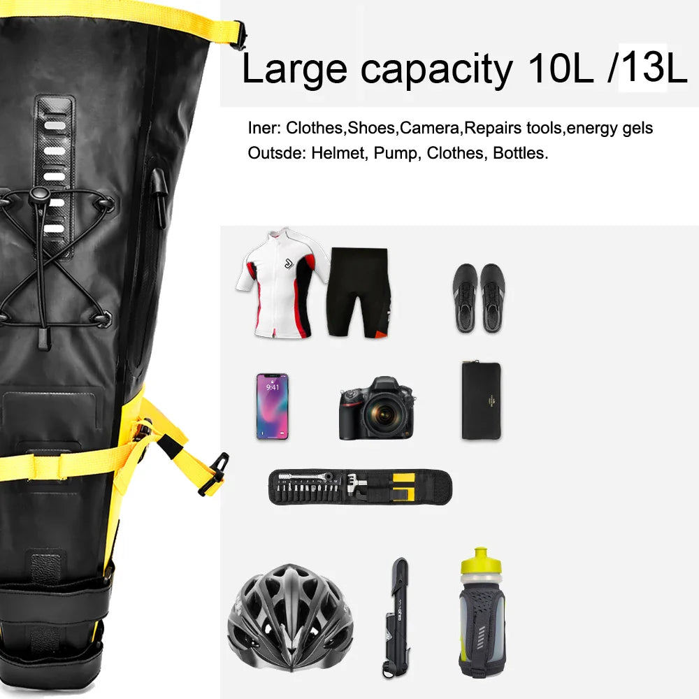Waterproof 13L Bike Saddle Bag Foldable Rear Tail Trunk Yellow