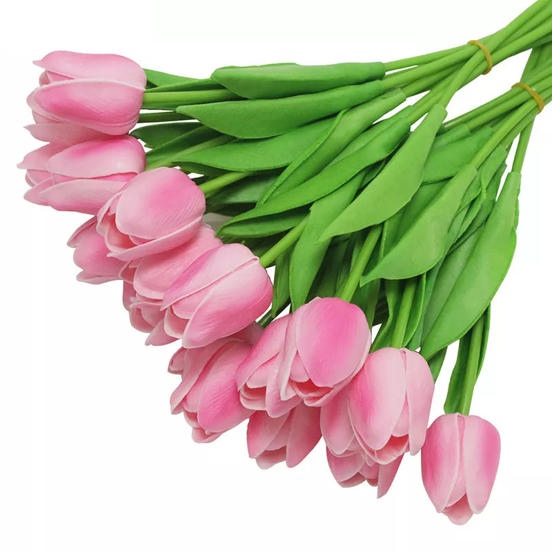 Real Touch Pink Tulip Bouquet - Set of 10 Artificial Mini Tulip Flowers