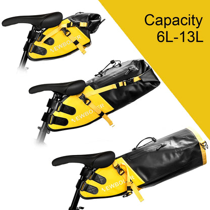 Waterproof 13L Bike Saddle Bag Foldable Rear Tail Trunk Yellow