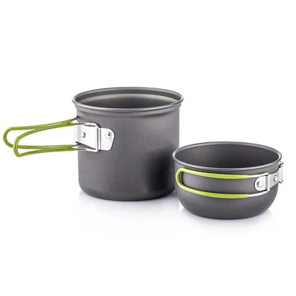 Camping Cookware Kit Portable 2-Pot Green