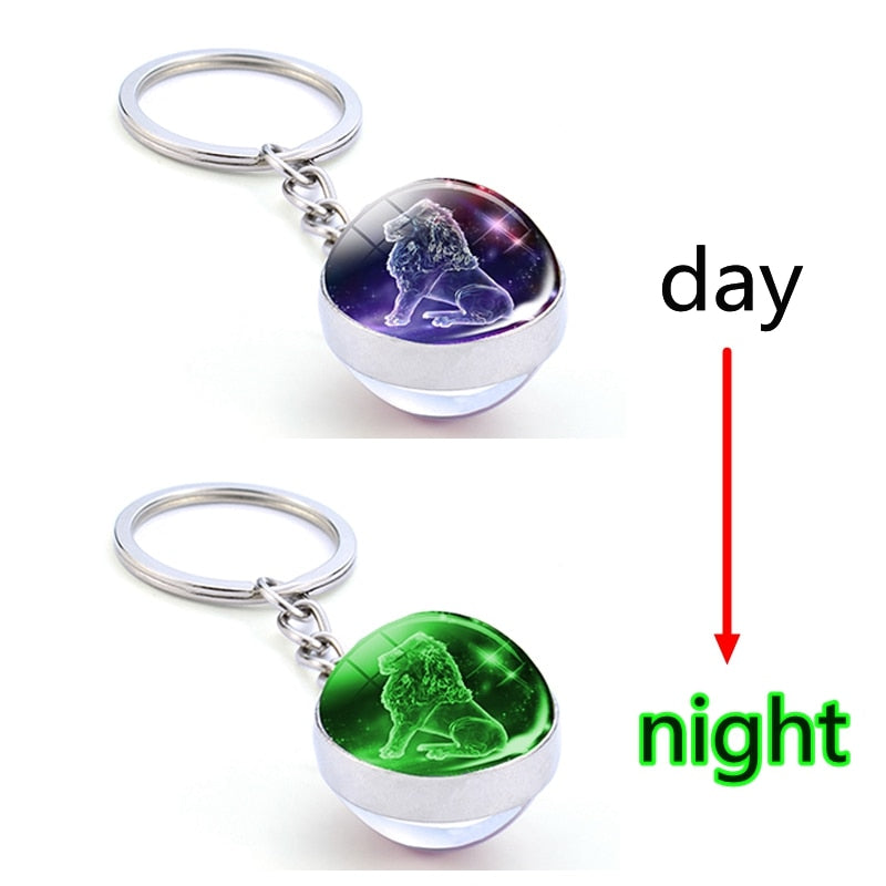 1pc Constellation Luminous Keychain Glass Ball Pendant Zodiac Keychain Glow In The Dark Key Chain Holder
