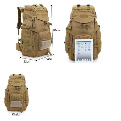 60L Tactical Camping Backpack Waterproof Khaki