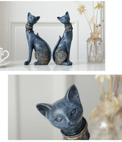 Set of 2 Decorative Resin Cat Statues for Home Decor & Creative Wedding Gifts