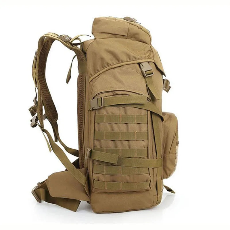 60L Tactical Camping Backpack Waterproof Khaki