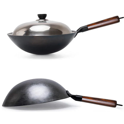 32cm Hand-Forged Iron Wok Pure Iron Non-Coated Stir Fry Pan Brown
