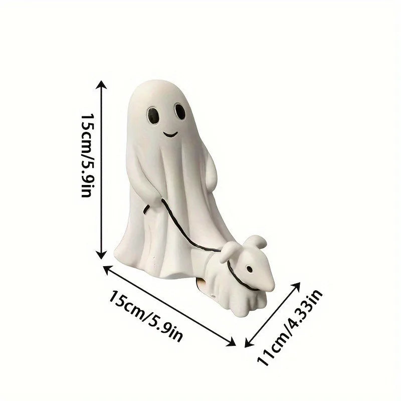 Halloween Ghost Walking Dog Statue