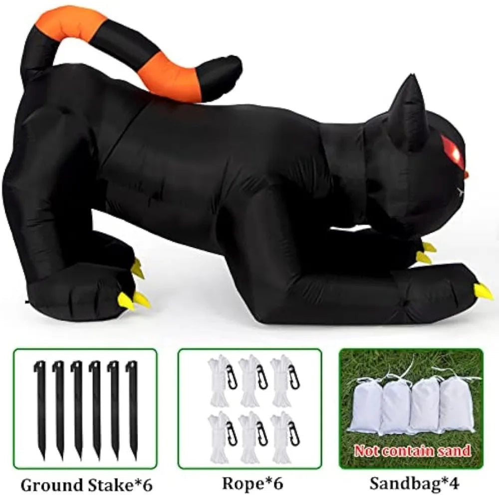 Halloween Inflatable Black Cat with LED Lights