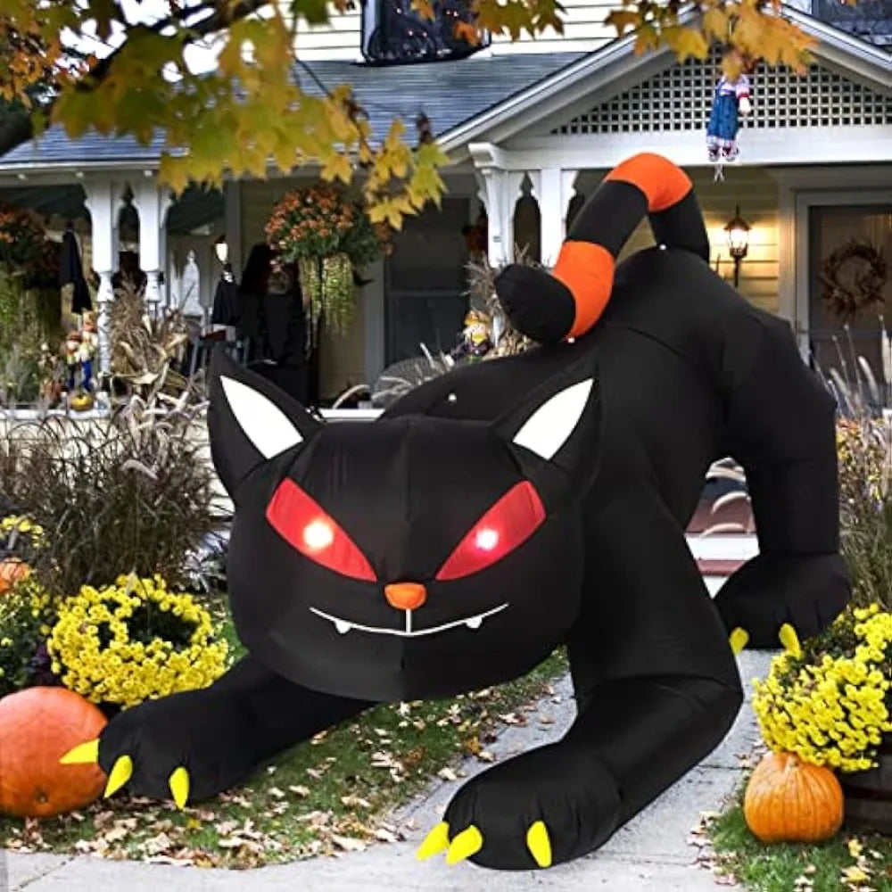 Halloween Inflatable Black Cat with LED Lights
