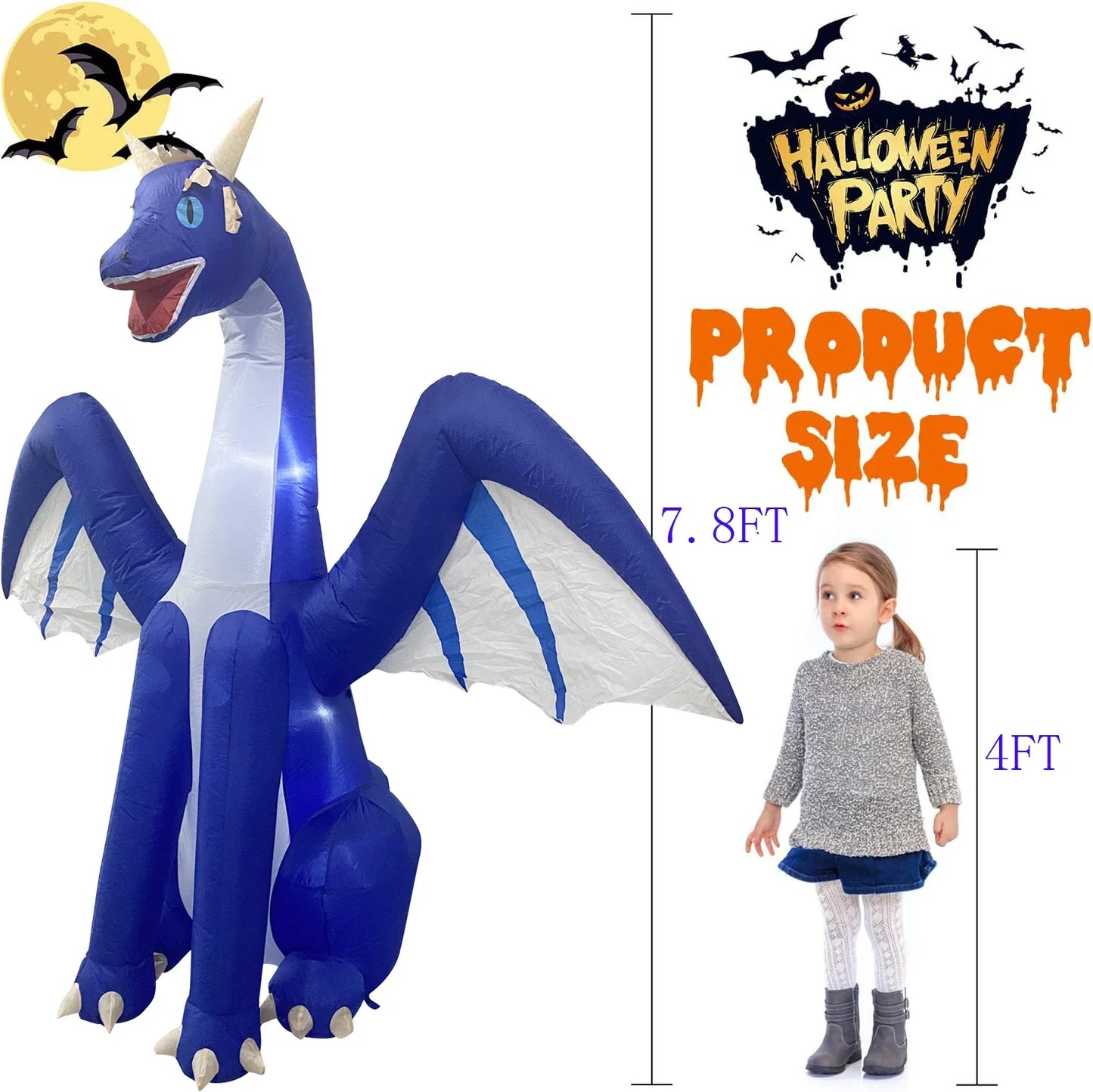 Giant Inflatable Dragon with LEDs for Halloween