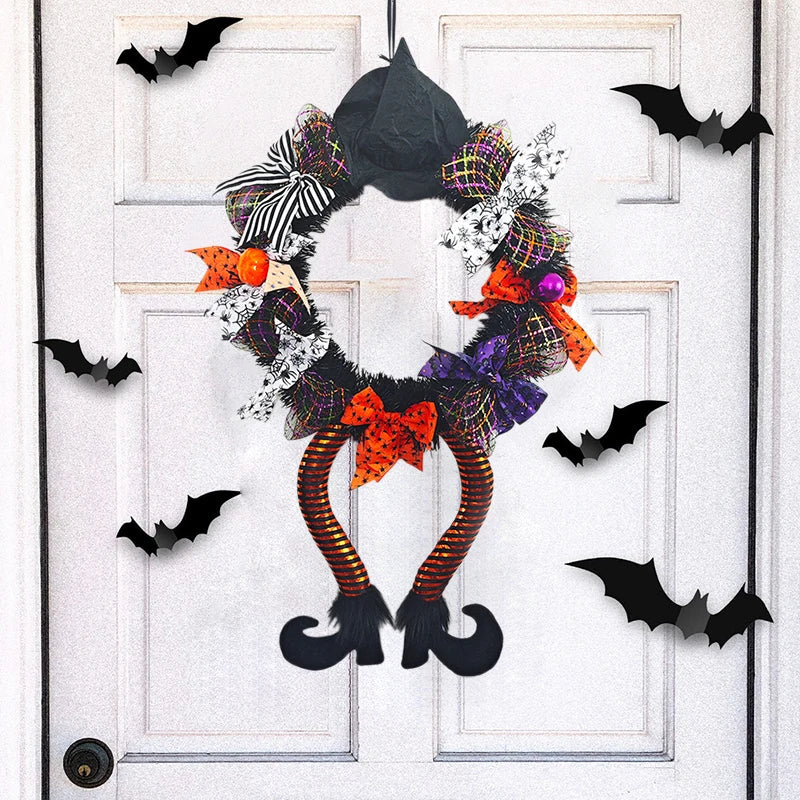 Halloween Witch Hat & Leg Door Wreath