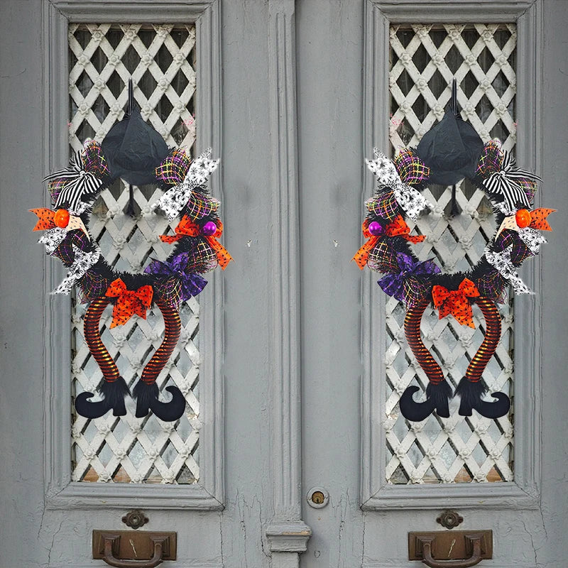 Halloween Witch Hat & Leg Door Wreath