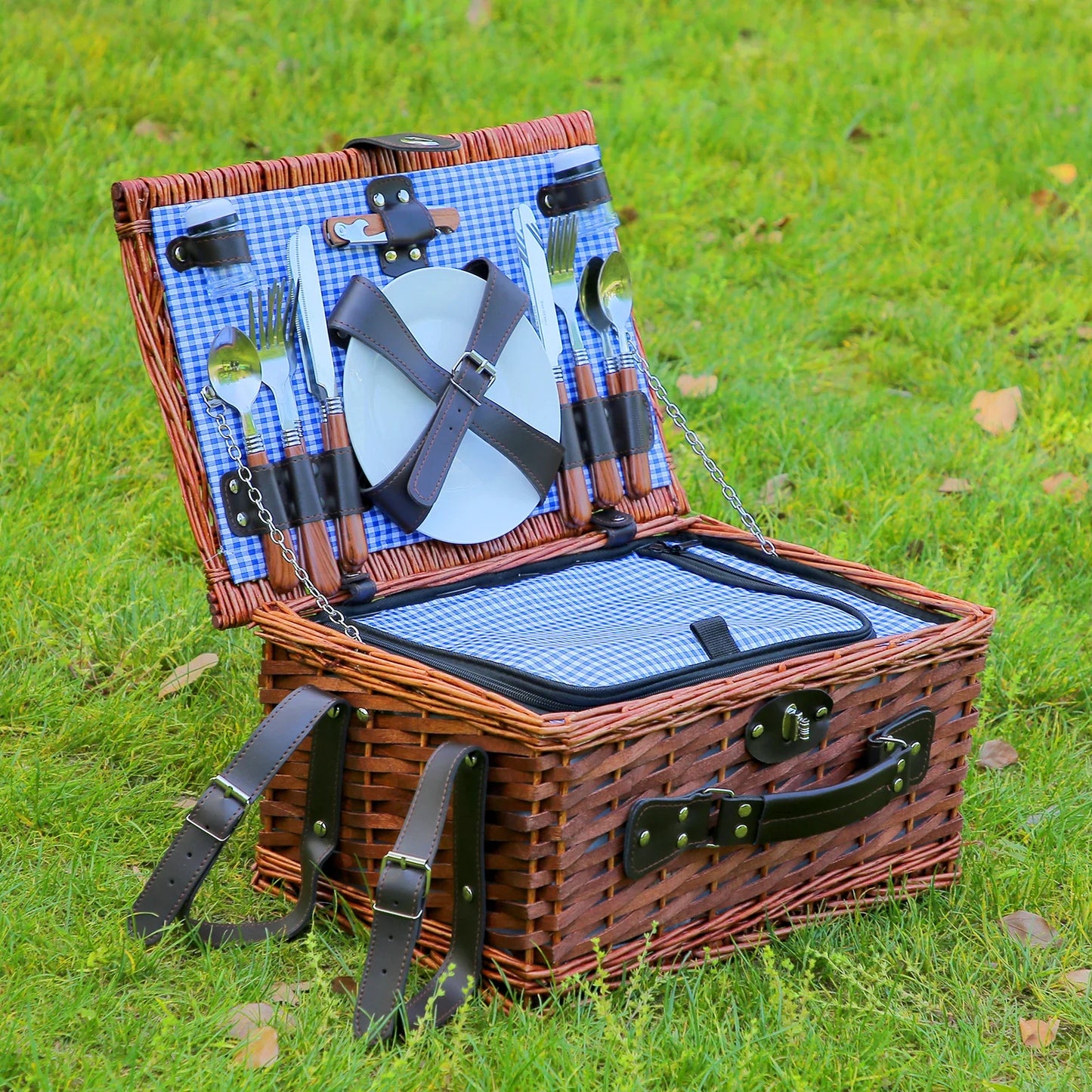 Handmade Wicker Picnic Basket with Blanket (4 sets)