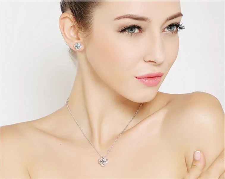 NNEOBA 925 Silver Four Leaf Clover Zircon Necklace