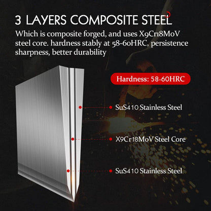 7-Inch Slicing Knife 3-Layer Composite Stainless Steel Blade Brown