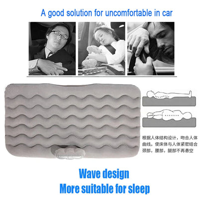Universal Car Air Inflatable Travel Mattress Back Seat Bed with Pillow Grey