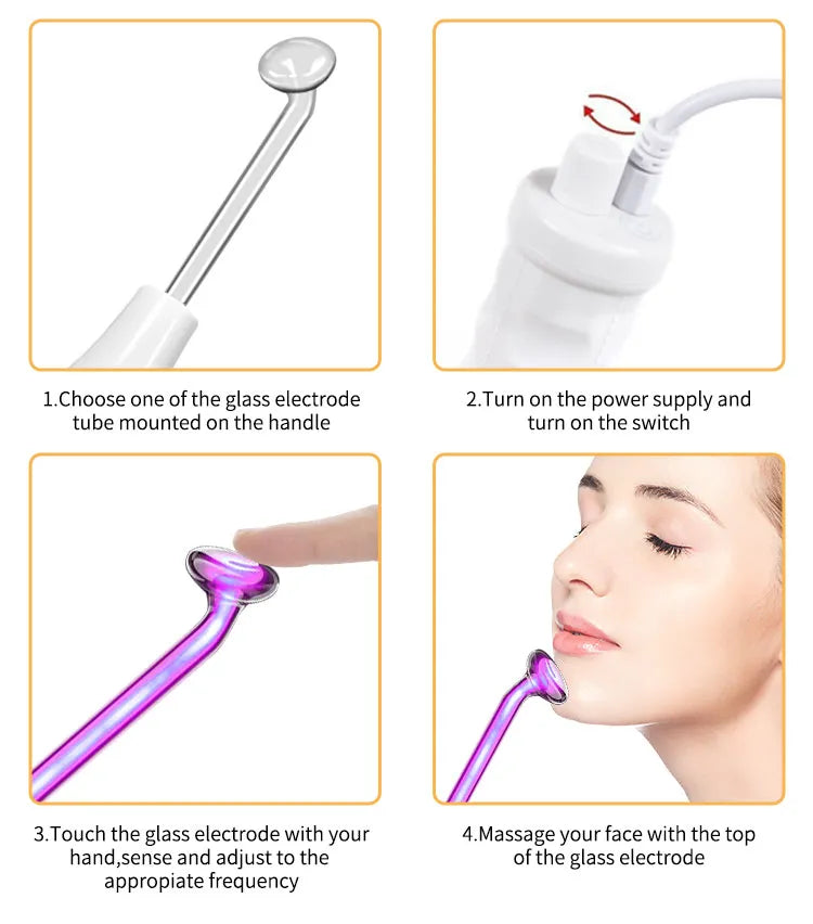 High Frequency Facial Machine with Argon Treatment - Electrotherapy Wand for Acne and Hair Care