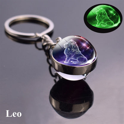 1pc Constellation Luminous Keychain Glass Ball Pendant Zodiac Keychain Glow In The Dark Key Chain Holder